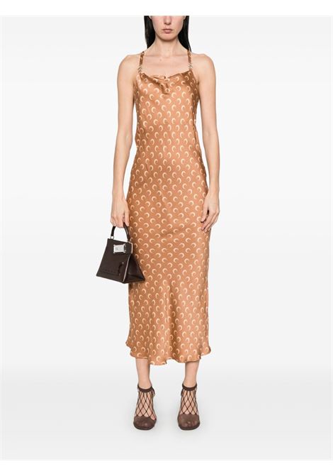 moon printed satin long dress woman camel MARINE SERRE | WDR302B CWOV0060BG70